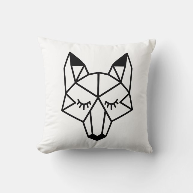 Coussin Tête de Fox géométrique noire moderne (Recto)