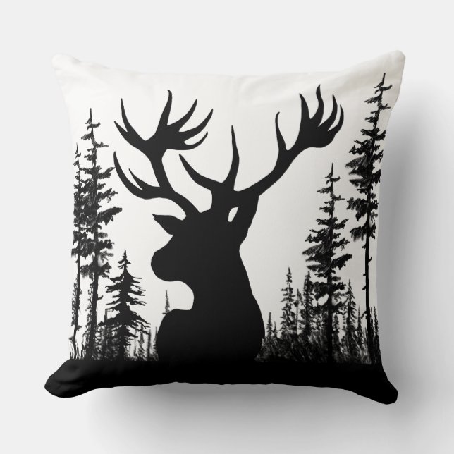 Coussin Tête de la forêt de pins des bois noirs et blancs (Recto)