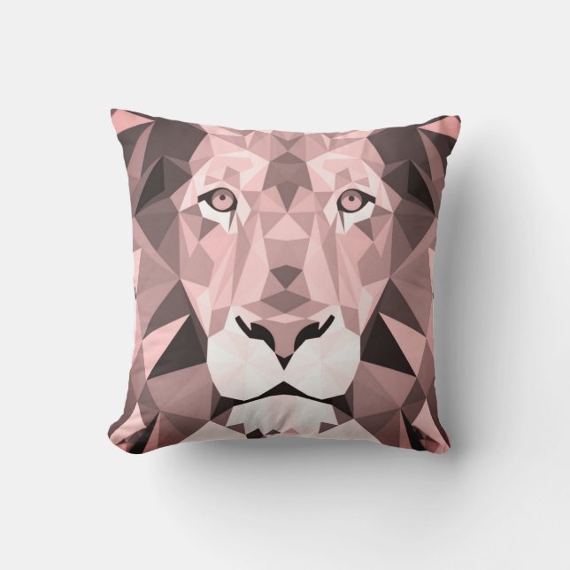 Coussin Tête de lion géométrique Rose Royale (Recto)