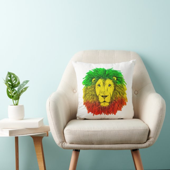 Coussin Tête de lion Rasta rouge jaune vert dessin Jamaïqu (Chaise)