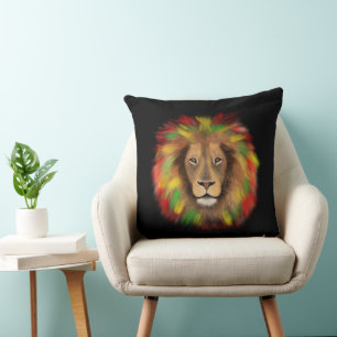 Coussin Tête de lion rasta rouge jaune vert dessin Jamaïqu