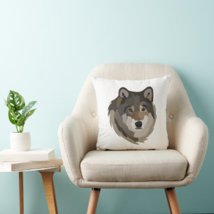 Coussin Tête de loup animal gris loup sauvage