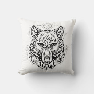 Coussin Tête de loup aux décorations ethniques