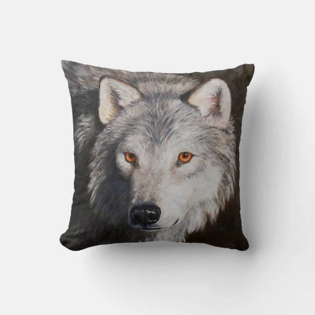 Coussin Tête de loup de bois gris (Recto)