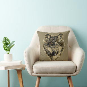 Coussin Tête de loup souriant - lignes silhouette 3