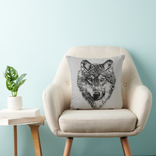 Coussin Tête de loup souriante - silhouette de lignes 1