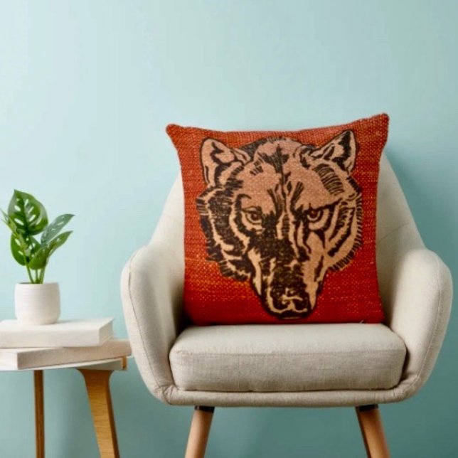 Coussin Tête de loup sur le rouge (Créateur téléchargé)