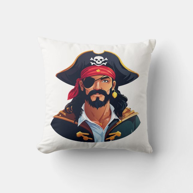 Coussin Tête de pirate avec chapeau de marin et cache-œil  (Recto)