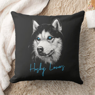 Coussin Tête de portrait Husky Sibérien Avec Yeux Bleus