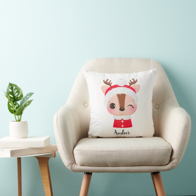 Coussin Tête de renne de Père Noël Noël mignonne (Chaise)