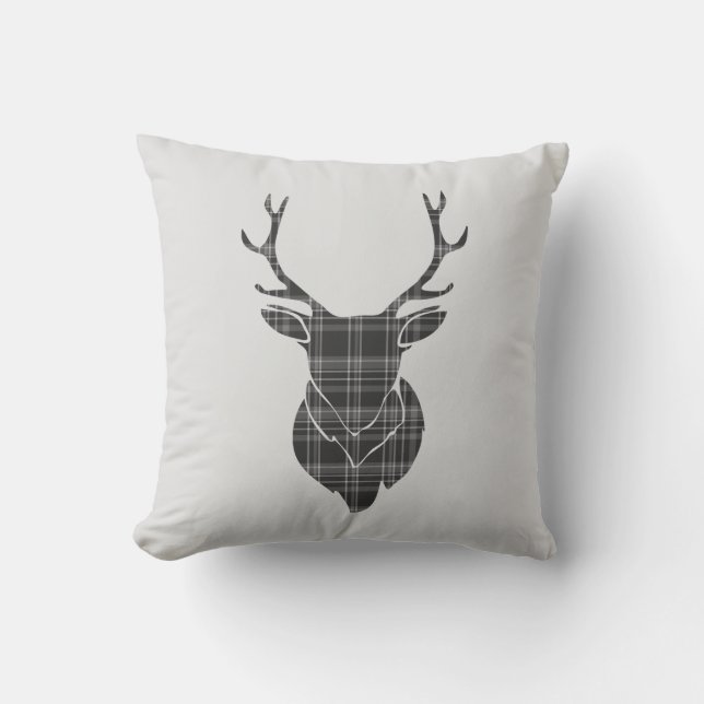 Coussin Tête de tasse et Motif de tartan gris (Recto)