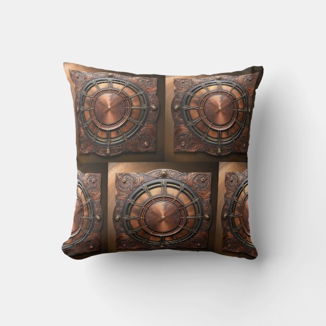 Coussin Tête de temps en cuivre Steampunk (Recto)