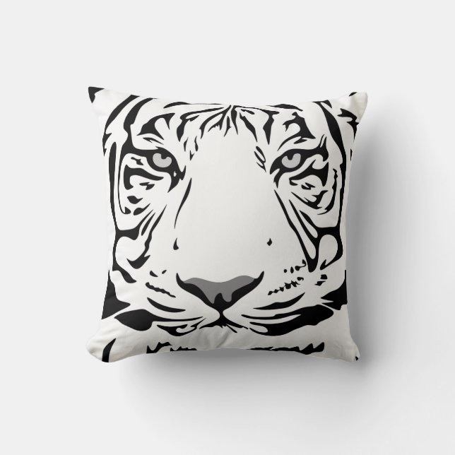 Coussin Tête de tigre abstrait noir et blanc (Recto)