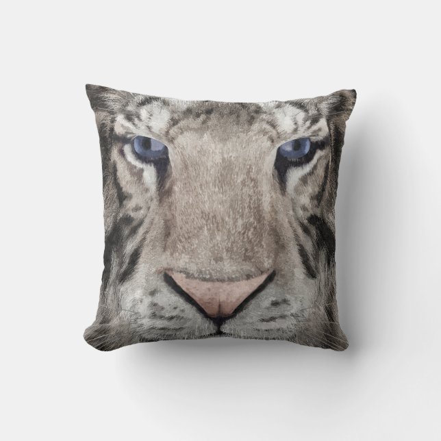 Coussin Tête de Tigre Blanc Esthétique Faunique (Recto)
