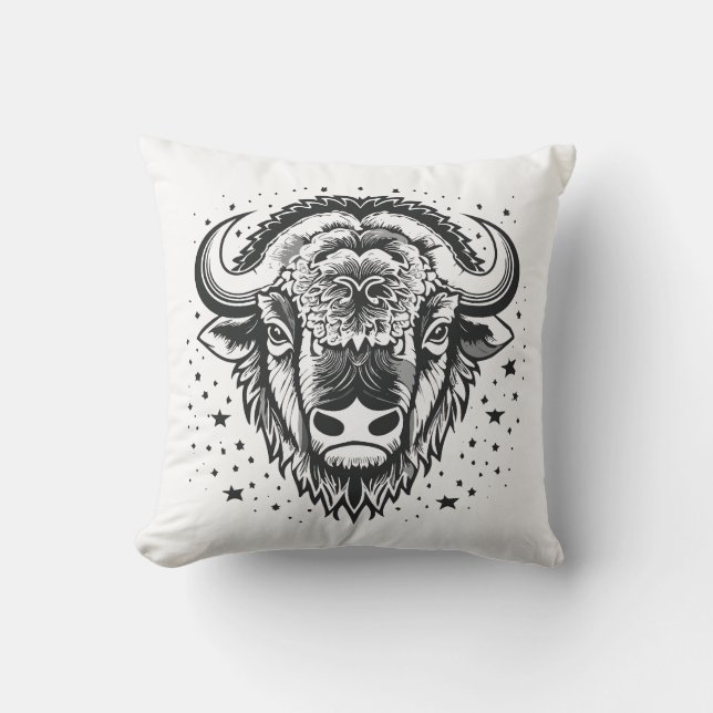 Coussin Tête d'un grand bison à cornes (Recto)