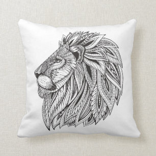 Coussin Tête modelée ethnique de lion