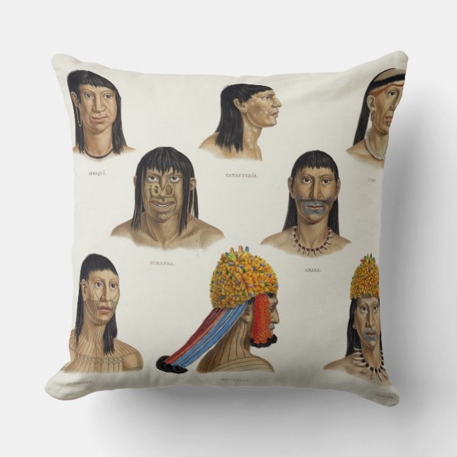 Coussin Têtes des Indiens sud-américains, des 'voyages (Recto)