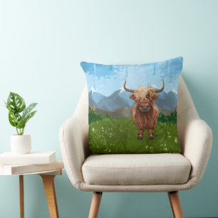 Coussin Têtes mignonnes et Queues Vache Highland