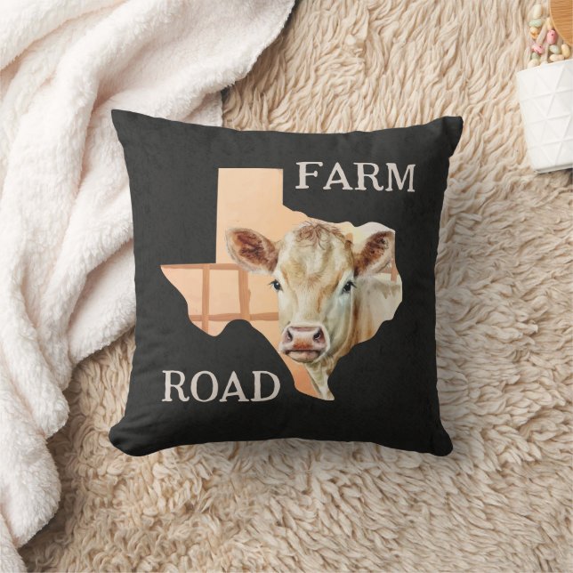 Coussin Texas Farm Road Cow (Couverture)