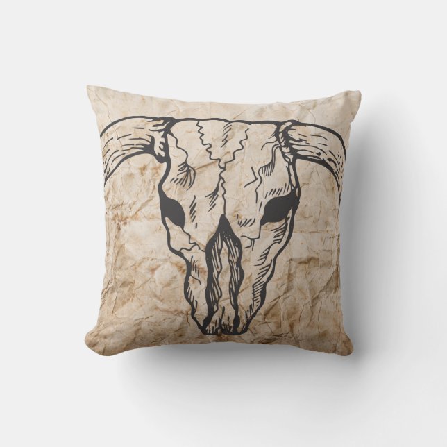 Coussin Texas Longhorn Bull Skull (Recto)