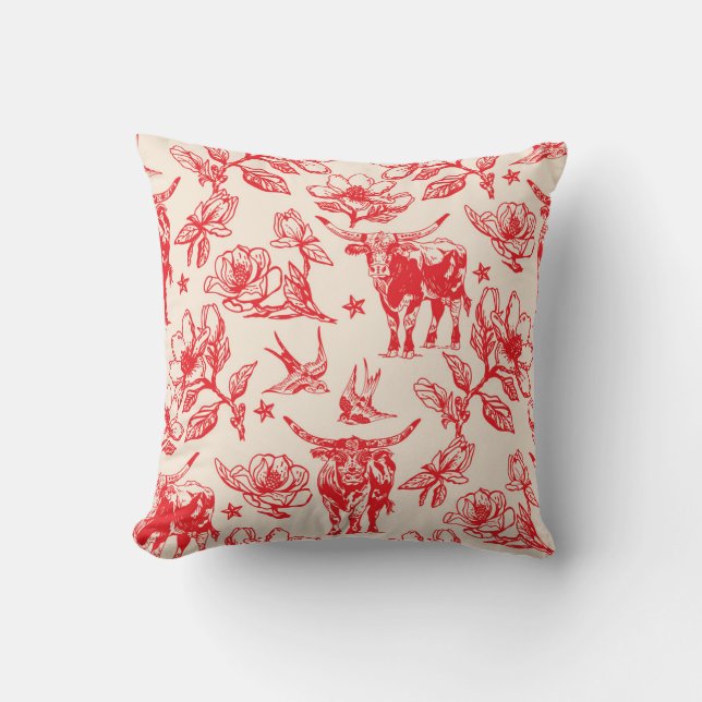Coussin Texas Longhorn Cattle Bull Pattern Pillow Gifts (Recto)