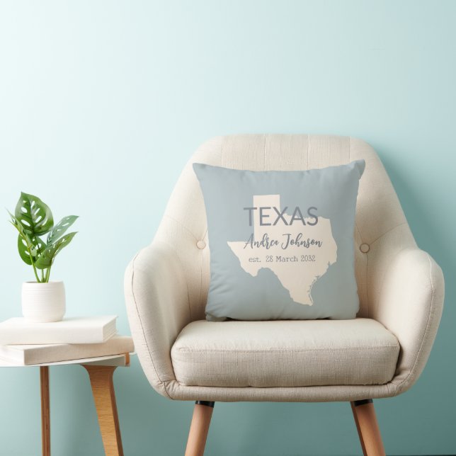 Coussin Texas State Map Nom personnalisé et date (Chaise)