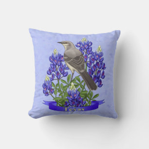 Coussin Texas State Mockingbird & Bluebonnet Flower