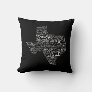 Coussin Texas USA Slang Word Art Map Jeu d'oreiller