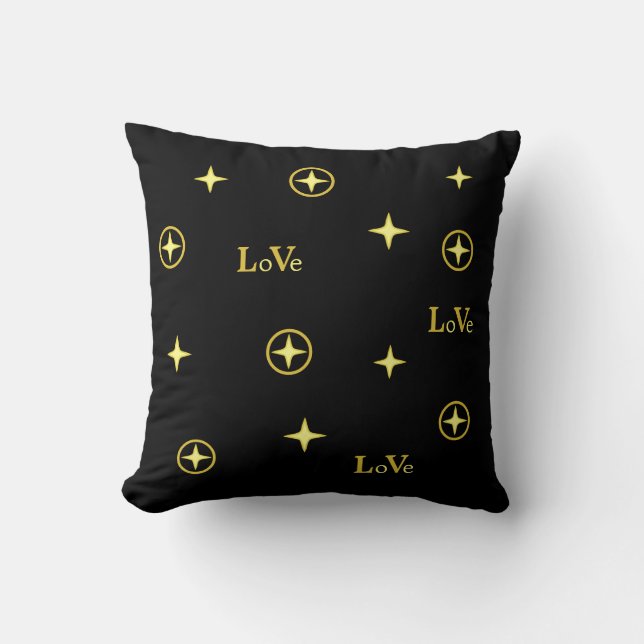 Coussin Texte Amour Doré et Étoiles sur Fond Noir (Recto)
