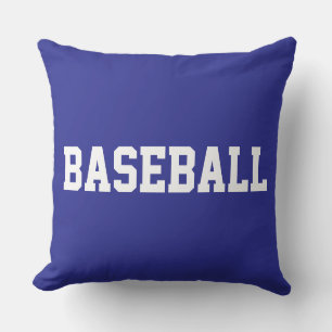 Coussin Texte BASEBALL Blanc Gras Athlétique Sur Fond Bleu