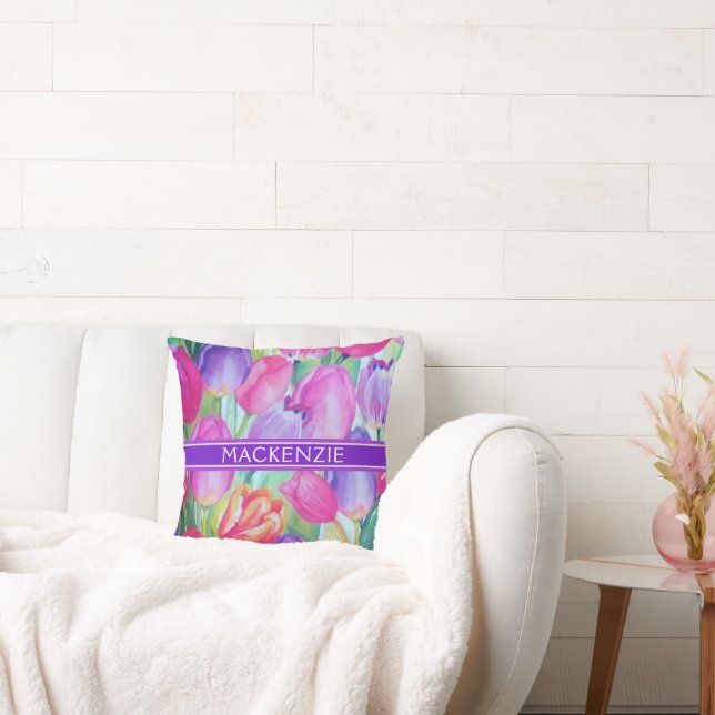 Coussin TEXTE BLANC DE MONogramme FLORAL ROSE (Canapé)