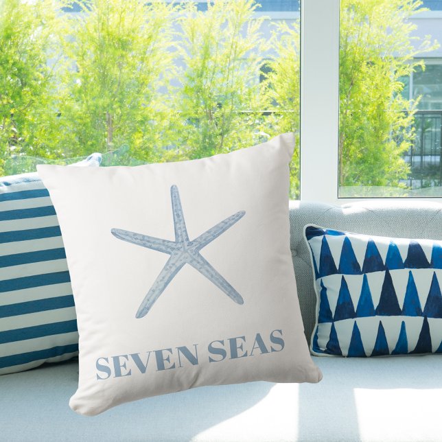 Coussin Texte bleu clair de l'étoile de mer moderne (Créateur téléchargé)