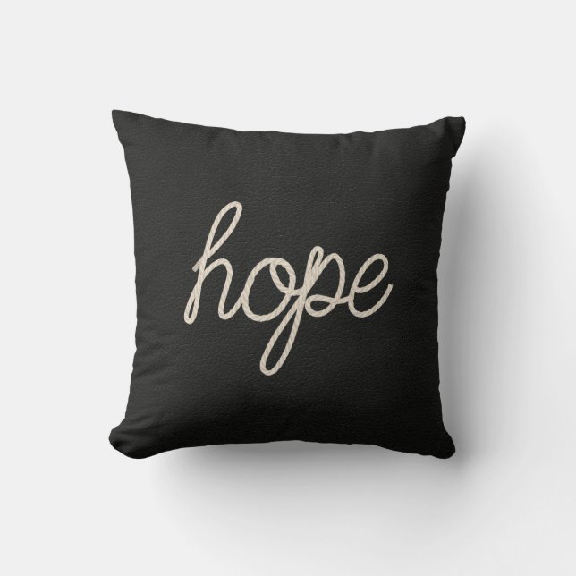 Coussin Texte de corde d'espoir sur noir (Recto)