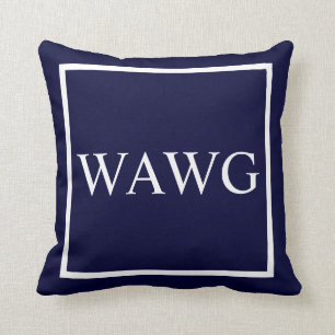 Coussin Texte de monogramme de personnaliser sur le bleu