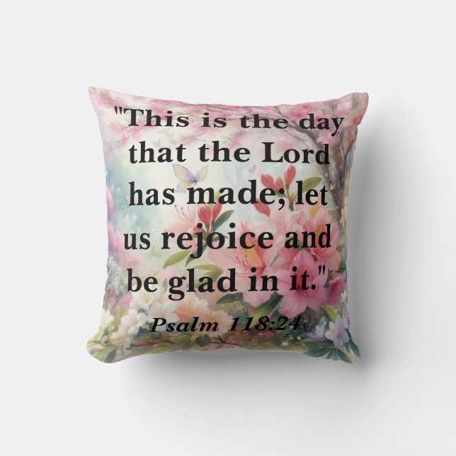 Coussin Texte de motivation biblique sur aquarelle florale (Recto)