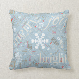 Coussin Texte de Noël et Motif de flocon de neige Blue ID2