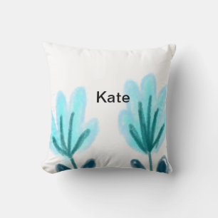 Coussin Texte de nom ajouté à l'aquarelle florale violet b