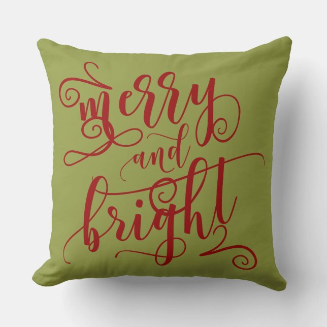 Coussin Texte de vacances | Rouge et vert | Merry & Bright (Recto)