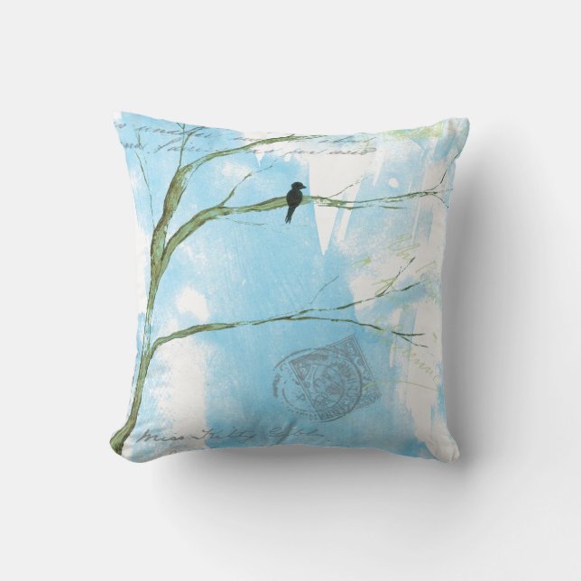 Coussin Texte des marques postales de l'Arbre d'Oiseau Noi (Recto)