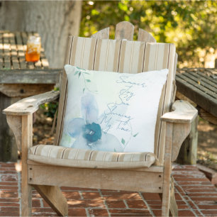 Coussin Texte d'été Fleurs aquarelle bleu peintes à la mai