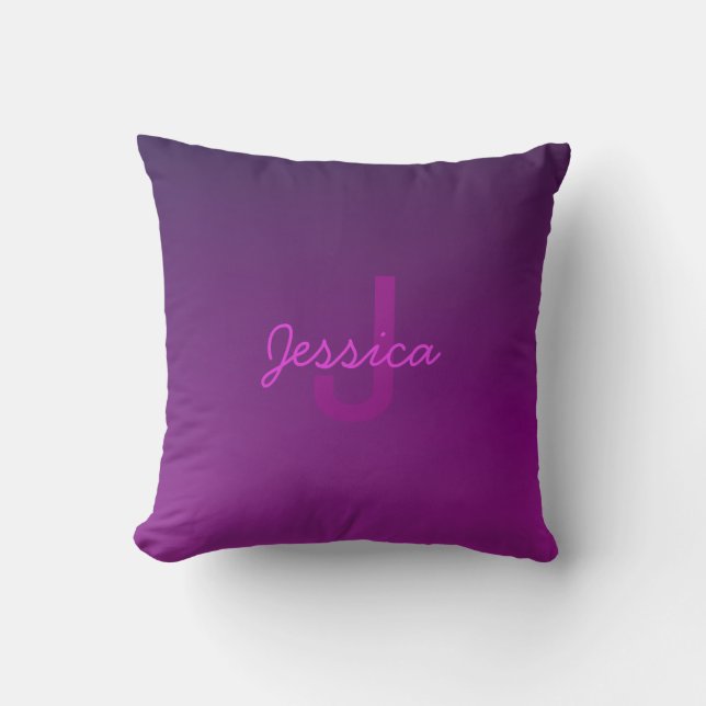 Coussin Texte Monogrammé Moderne Éditable & Ombre Violet  (Recto)