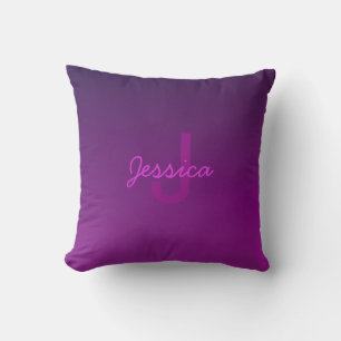 Coussin Texte monogramme modifiable moderne & Ombre violet