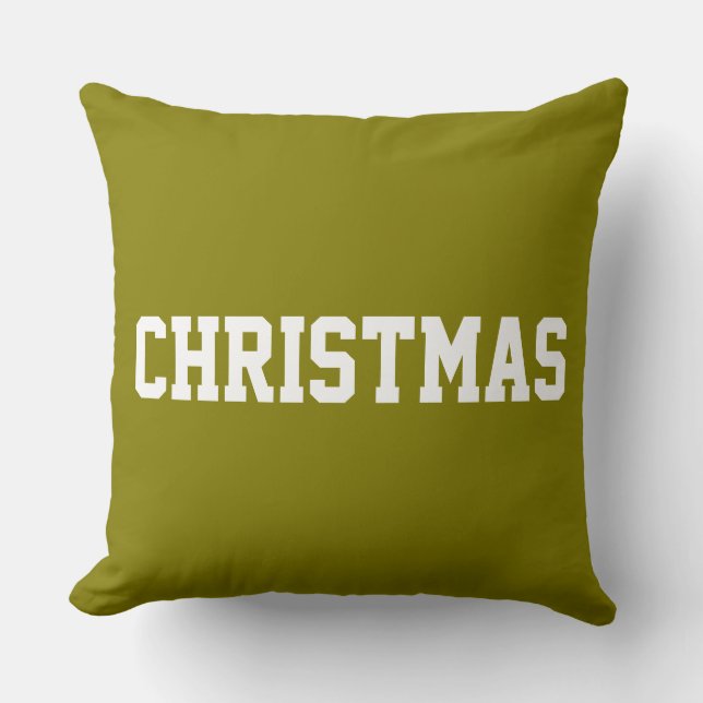 Coussin Texte Noël blanc sur olive dorée festive (Recto)