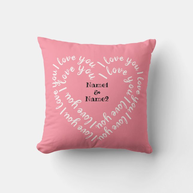 Coussin Texte personnalisé en forme de coeur "Je t'aime" (Recto)