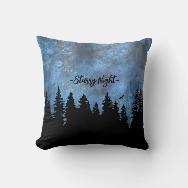 Coussin Texte personnalisé Forêt de pins Nuit (Recto)