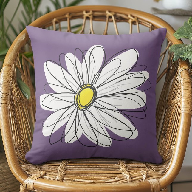 Coussin Texte personnalisé marguerite mauve et jaune (Daisy Pillow)