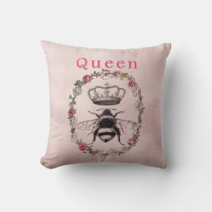 Coussin Texte personnalisé/ Rose Aquarelle de couronne or