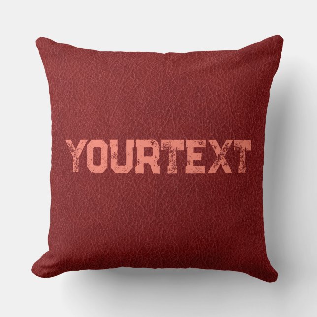 Coussin Texte Personnalisé Rouge Cuir Brown Look Double Cô (Recto)