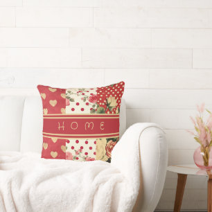 Coussin Texte personnalisé Rouge Vintage Chic Shabby