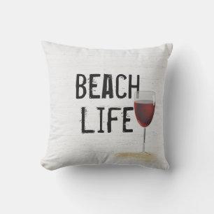 Coussin Texte sur la vie sur la plage sur le bois blanchi